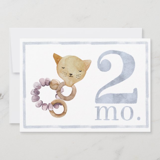 Invitación Bebé niño acuarela hito de dos meses de edad tarje (Anverso)