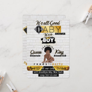 Invitación Bebé Niño Afro Urbano Fiesta de Baby Shower de Hi