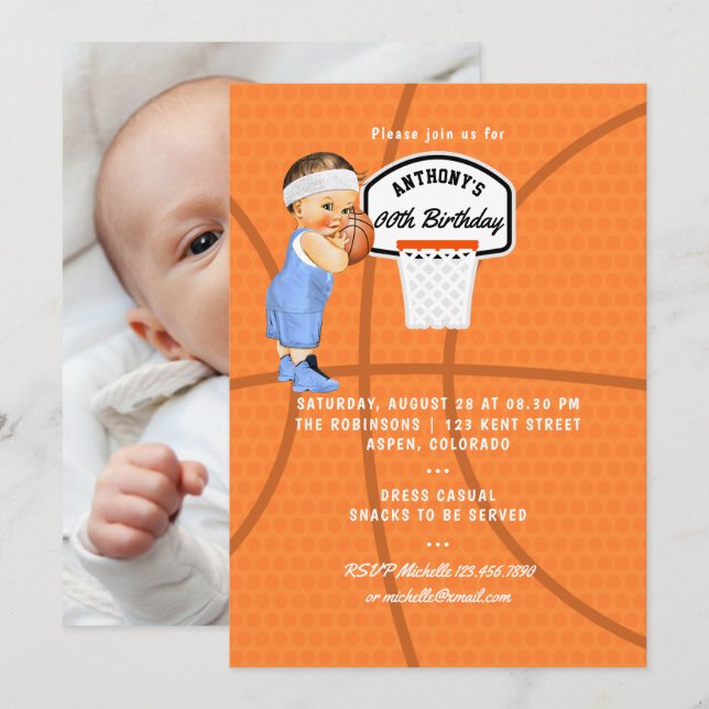 Invitación Bebé Niño Baloncesto Fiesta de cumpleaños (Anverso / Reverso)