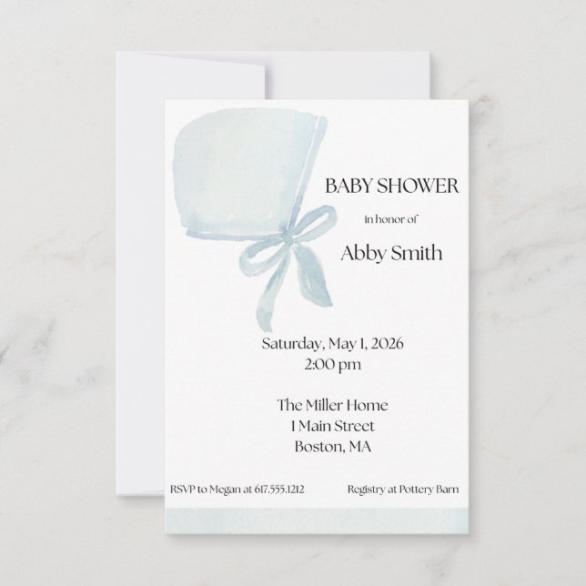 Invitación Bebé Niño Bonete Azul (Anverso)