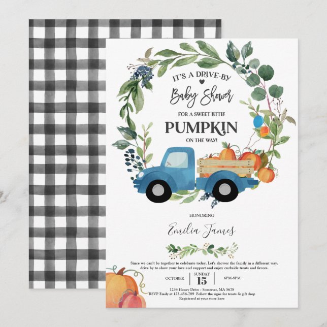 Invitación Bebé niño Calabaza Calabaza Cae Baby Shower (Anverso / Reverso)