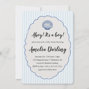 Invitación Bebe Niño Caracol Azul Baby Shower Raya