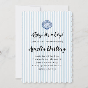 Invitación Bebe Niño Caracol Azul Baby Shower Raya