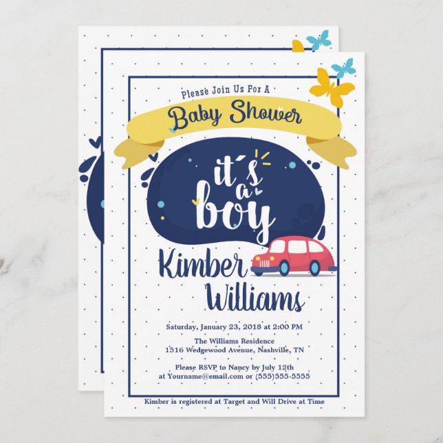 Invitación Bebé niño con ducha (Anverso / Reverso)