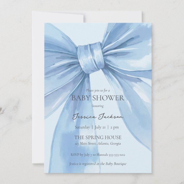 Invitación Bebé Niño con Lazo Azul (Anverso)