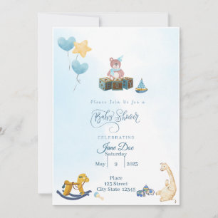 Invitación Bebé niño ducha azul con oso de peluche