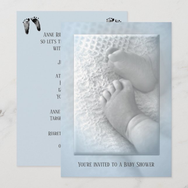 Invitación Bebé niño ducha con pies de bebé (Anverso / Reverso)