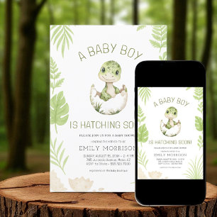 Invitación Bebé niño ducha Dinosaurio Hatching pronto
