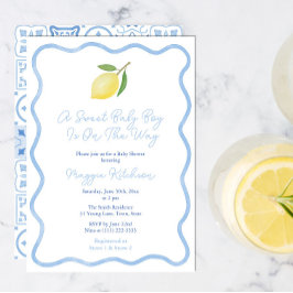 Invitación Bebé Niño Dulce Simple Bordado Ondulado de Limón e