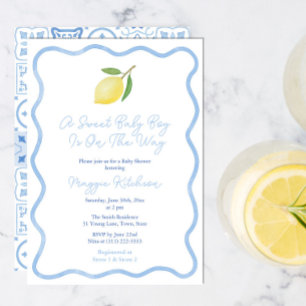 Invitación Bebé Niño Dulce Simple Bordado Ondulado de Limón e