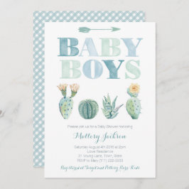Invitación Bebé niño gemelos o tripletas Cactus Baby Shower
