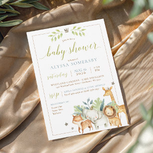 Invitación Bebé Niño Jungla Safari Animales Ducha Verde Azul