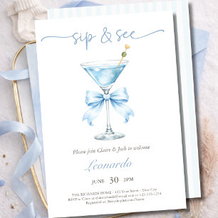 Invitación Bebe Niño Lazo Azul Coquette para Sorber y Ver