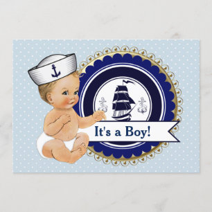 Invitación Bebé Niño Marinero Baño para Bebé Náutico