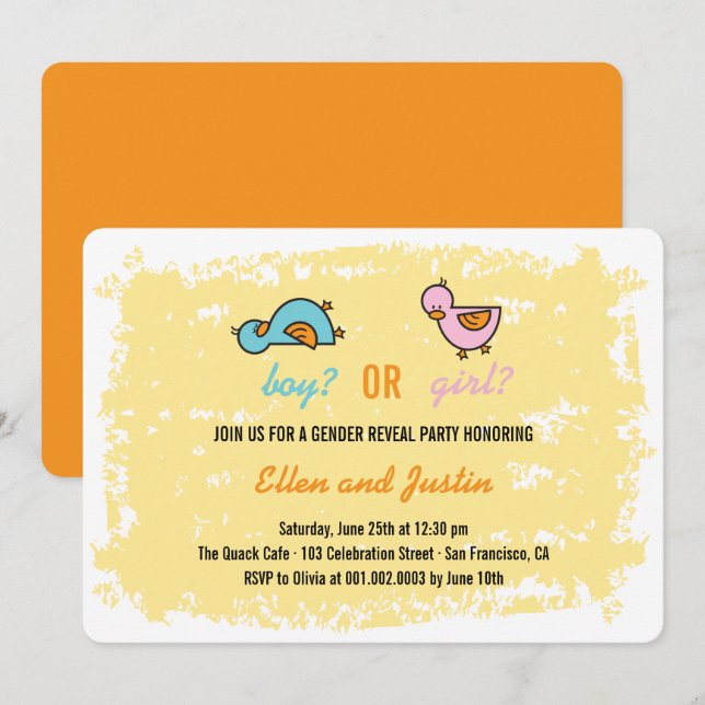 Invitación Bebé, niño o Chica, Fiesta de revelación de sexo (Anverso / Reverso)