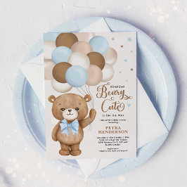 Invitación Bebé Niño Oso de Peluche Azul Marrón Adorable Baby