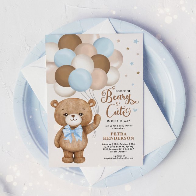 Invitación Bebé Niño Oso de Peluche Azul Marrón Adorable Baby (Subido por el creador)