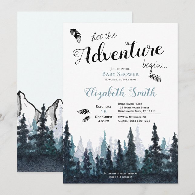 Invitación Bebé Niño Rústico de aventuras con el tema de la d (Anverso / Reverso)