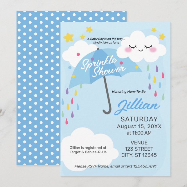 Invitación Bebé niño Sprinkle Shower (Anverso / Reverso)