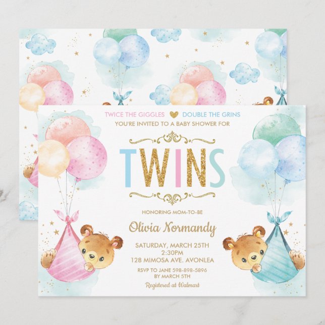 Invitación Bebé niño Teddy Bears Baby Shower (Anverso / Reverso)
