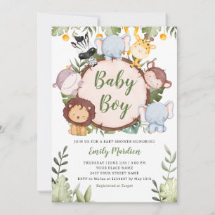 Invitación Bebé Niño Tropical Jungla Safari, ducha de animale