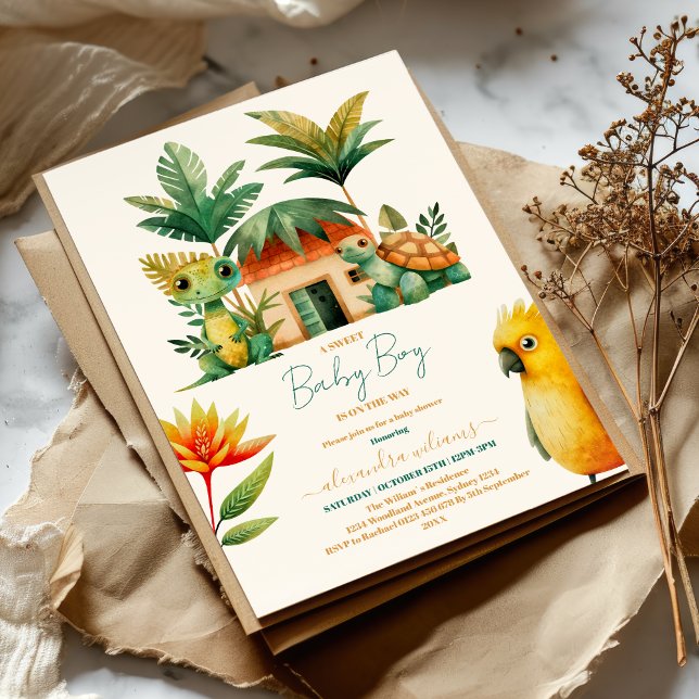 Invitación Bebé Niño Tropical Jungla Safari, ducha de animale (Subido por el creador)