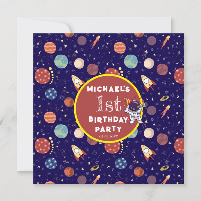 Invitación Bebé niños astronautas en cualquier fiesta de cump (Anverso)