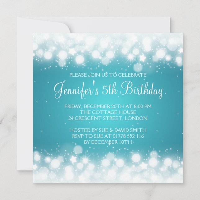 Invitación Bebé/niños Cumpleaños Magnífica Turquesa (Anverso)