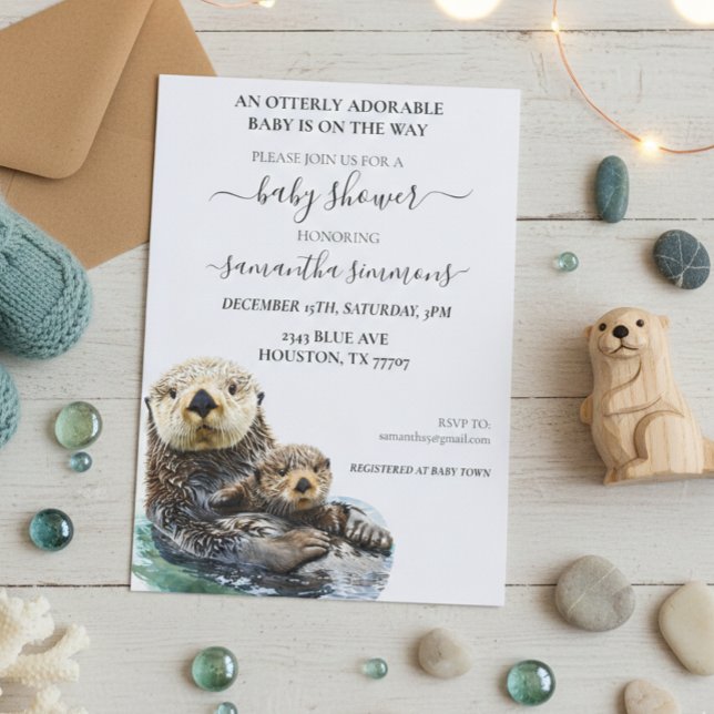 Invitación Bebé Nutria Marina Cumple Adorable Acuarela (Subido por el creador)