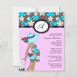 Invitación Bebé o chica Flores de ducha azul y rosada
