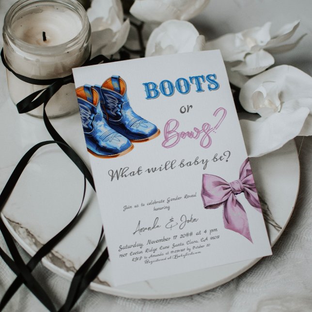 Invitación Bebé occidental Jean Boots o Bows Revelación de Gé (Subido por el creador)