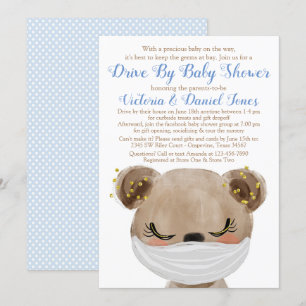 Invitación Bebé Oso con Máscara Drive By Baby Shower