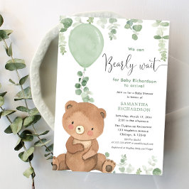 Invitación Bebé oso de género verde neutro ducha bebé