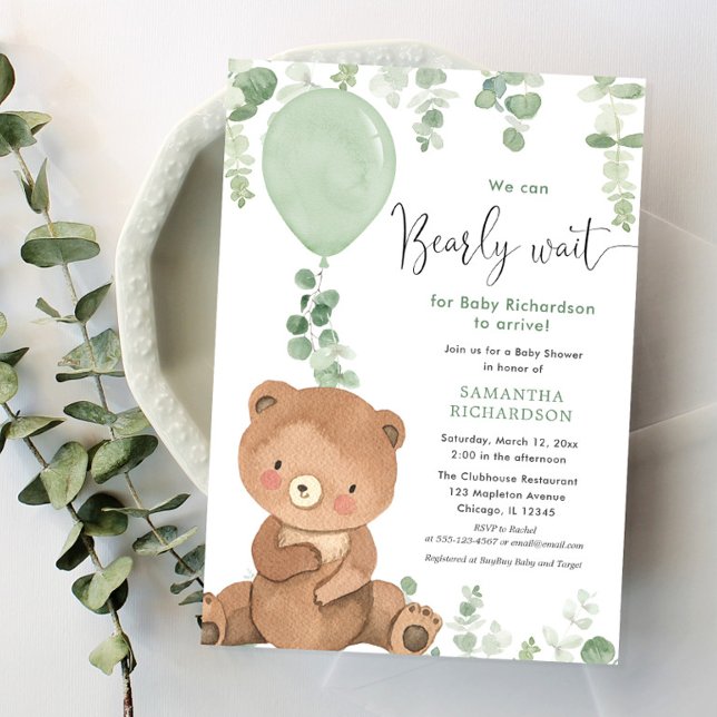 Invitación Bebé oso de género verde neutro ducha bebé (Subido por el creador)