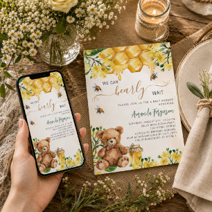Invitación Bebé oso de peluche abejas panal amarillo Baby Sho