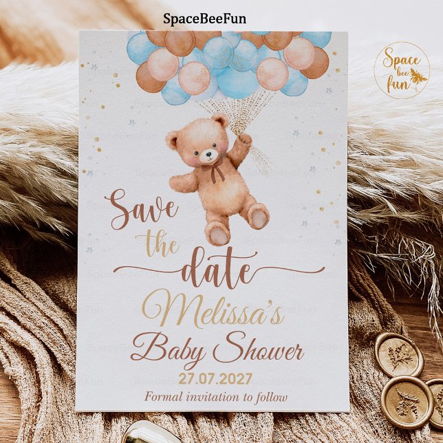 Invitación Bebé Oso de Peluche Baby Shower Guardar la fecha A (teddy bear baby shower boy,save the date,baby shower bear 
invitation,boho bohemian bear,we can bear)