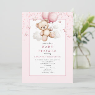 Invitación Bebé Oso de Peluche Dulce Baby Shower con Globos R