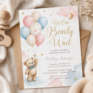 Invitación Bebé oso de peluche Pastel Baby Shower y Revelació
