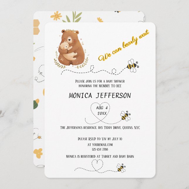 Invitación Bebé Oso Que Podemos Embarazar Esperar Personaliza (Anverso / Reverso)