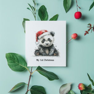 Invitación bebé panda con navidades gorra, personalizable