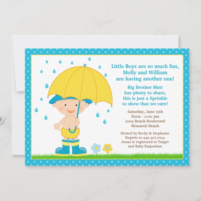 Invitación Bebé paraguas rota ducha azul para niño (Anverso)