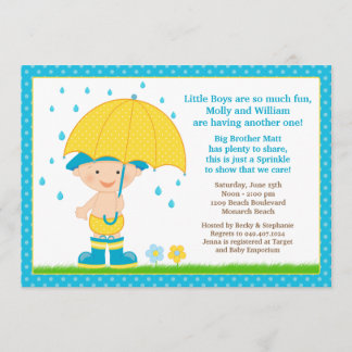 Invitación Bebé paraguas rota ducha azul para niño