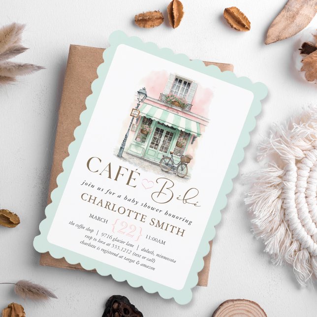 Invitación Bebé París: Baby Shower con tema de Café (Café Bébé Paris Themed Baby Shower Invitation
#cafébébé
#cafébébébabyshower
#parisbabyshowertheme)