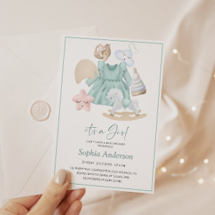 Invitación Bebé Pastel ducha con vestido azul suave