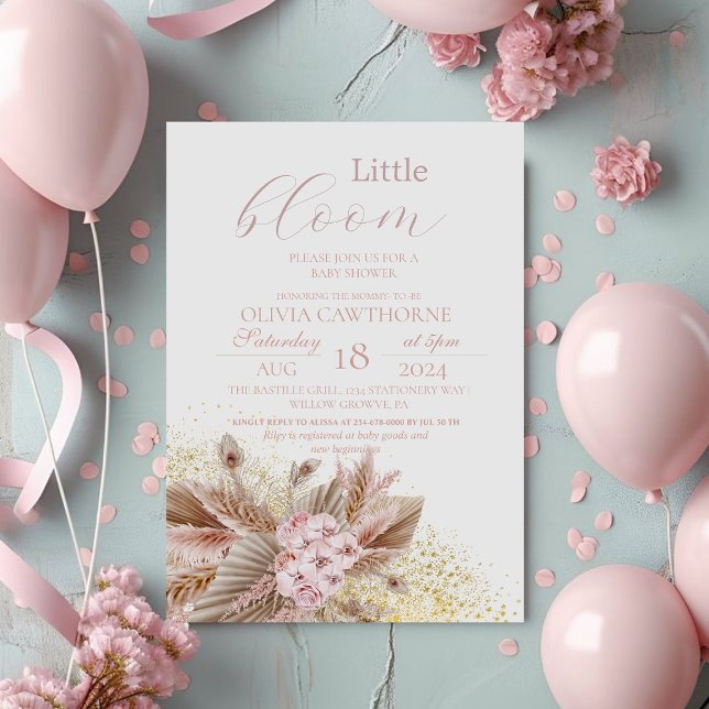 Invitación Bebé Pequeño Bloom Pampas Niña Ducha (Subido por el creador)
