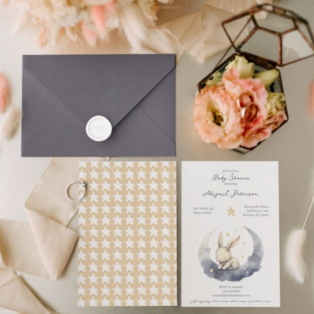 Invitación Bebé pequeño conejo en la luna con Baby Shower de  (Subido por el creador)