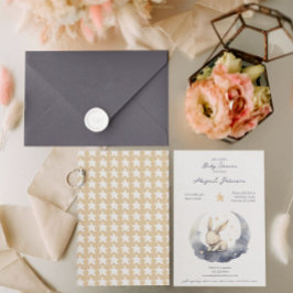 Invitación Bebé pequeño conejo en la luna con Baby Shower de 