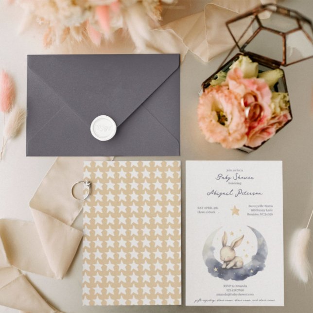 Invitación Bebé pequeño conejo en la luna con Baby Shower de  (Subido por el creador)