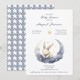 Invitación Bebé pequeño conejo en la luna con Baby Shower de