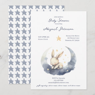 Invitación Bebé pequeño conejo en la luna con Baby Shower de 